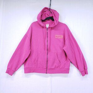 Marvel Pink Women's Superhero Graphic Full Zip Hooded Sweater Size M